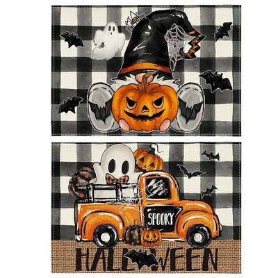 Halloween Table Mat Bat Ghost Gothic Pumpkin Placemat 4PCS Heat-resistant Non-slip Halloween Decor 45x30cm Farmhouse Insulation