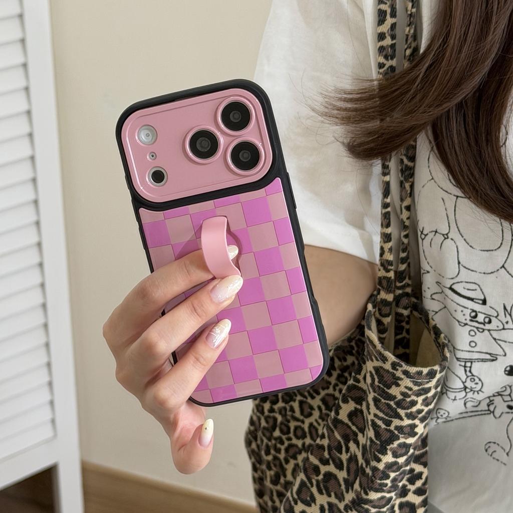 Simple Lattice Hit Color Grid Pattern Phone Case for For Iphone 16 15 14 13 17 Pro Max Invisible Silicone Ring Holder Cover