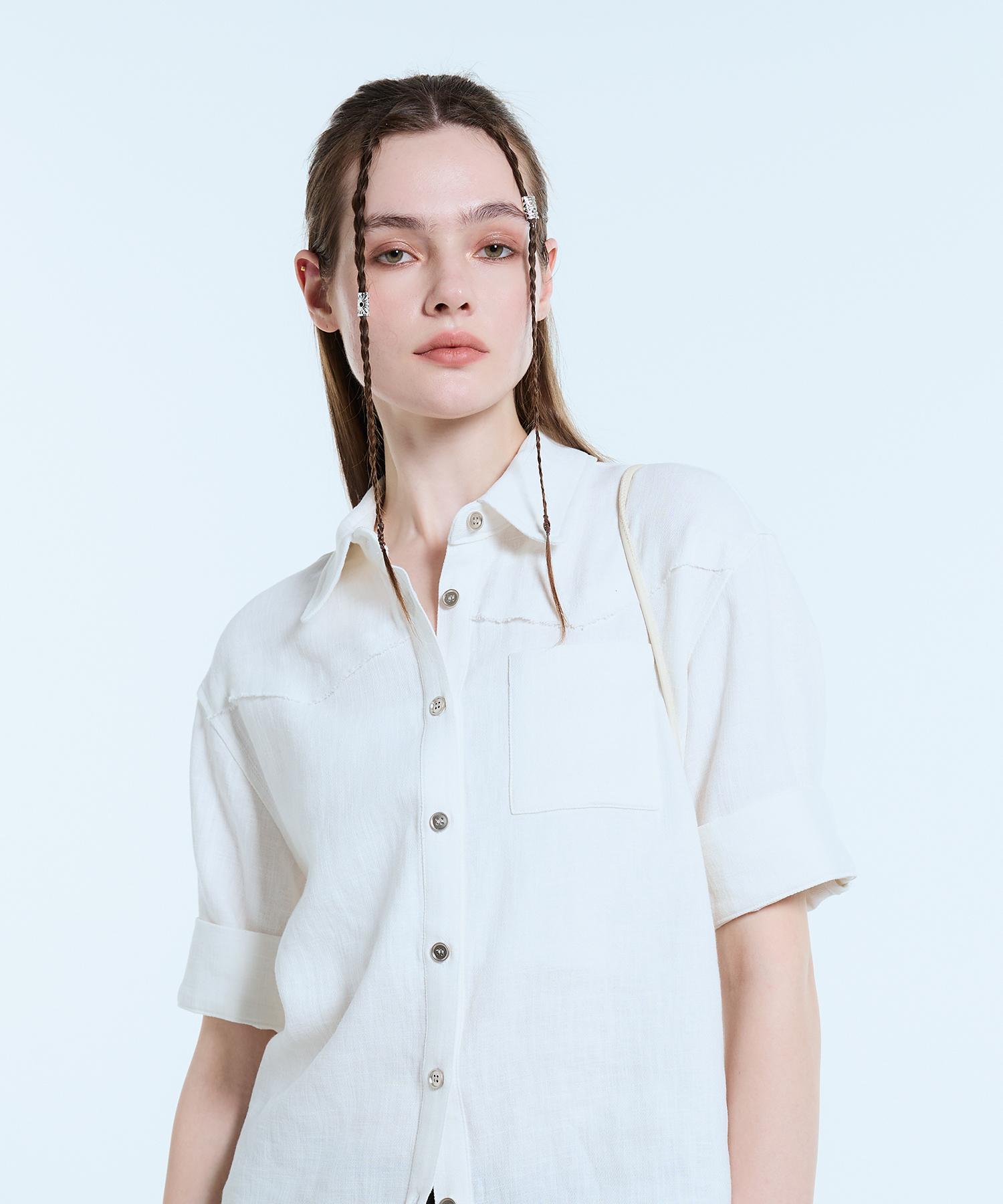 Latizen L11 Linen Half Shirt(White) White/Free