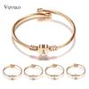 VQYSKO Rose Gold Color Stainless Steel Heart Bracelet Bangle With Letter Fashion Initial Alphabet Charms Bracelets For Women