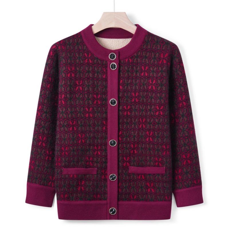 Middle-aged and old autumn clothes fleece cardigan grandma autumn thickened coat mother warm knitted sweater elderly clothes