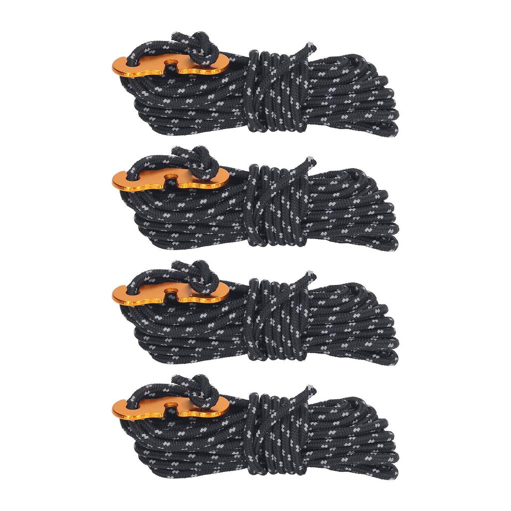 4Pcs 3mm Guy Lines Black 13.1ft Per One Reflective 573lb Load Bearing Tent Cords for Camping