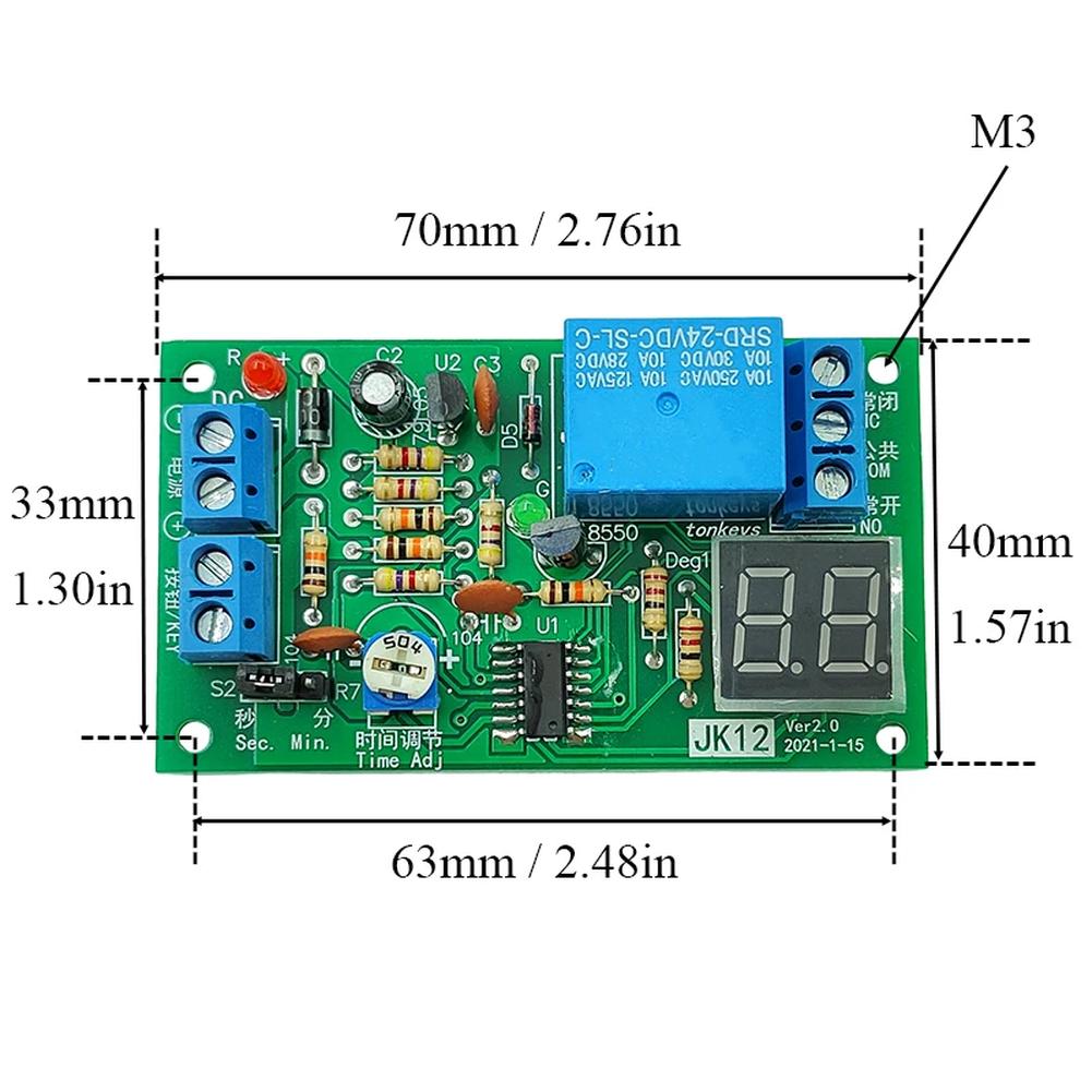 12V Time Delay Relay Module with Adjustable 1-99 Second or Minute Countdown and Digital Display for Electrical Circuits