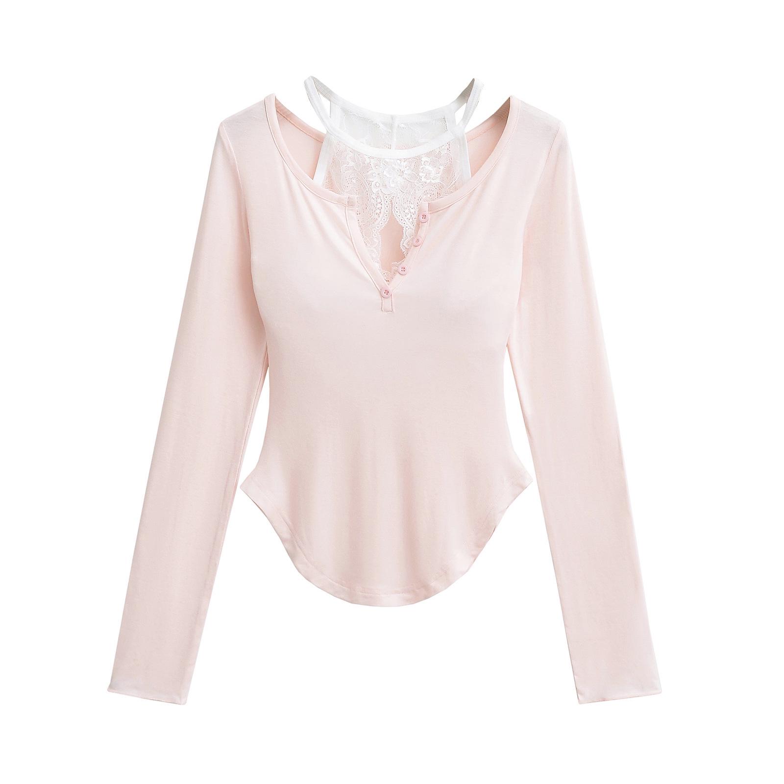 

Шикарный кружевной облегающий топ-двойка: Облегающий лонгслив с нагрудными вкладышами на весну/лето M