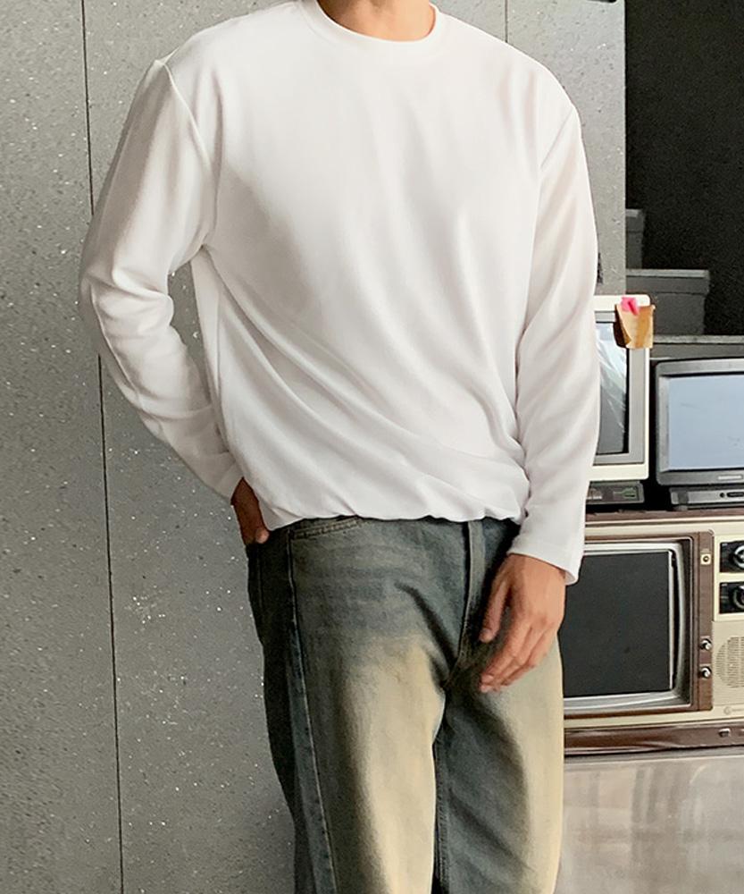 BYMONO [Big Sizes M-8Xl] Wrinkle-Free Automatic Tuck-In Basic Long Sleeve T-Shirt