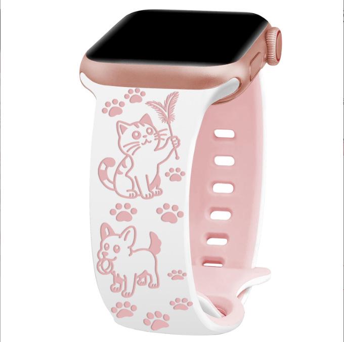 Apple New Style Cartoon Carved Silicone Watch Strap - Cute Cat & Dog Theme.