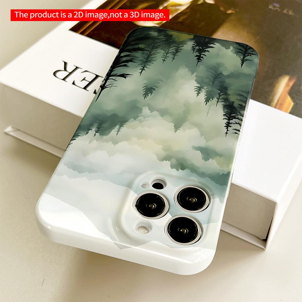 Misty Mountain Pine Forest Watercolor Art Phone Case All Inclusive Film Hard Phone Case, Compatible with iPhone 18 Pro Max 17 16 15 14 13 12 11