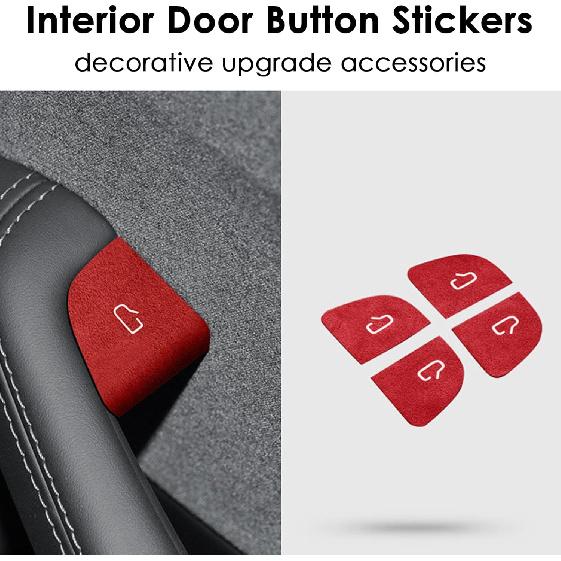 4PCS Door Open Button Stickers Compatible with Tesla Model 3 Highland Model Y Juniper 2024 2025 Suede Sticker Wrap Decor Interior Accessories Door