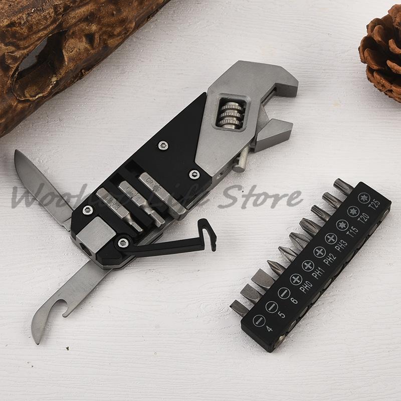 Adjustable Stainless Steel Folding Wrench - Multi-Function Screwdriver with Hex Key & Storage Screws