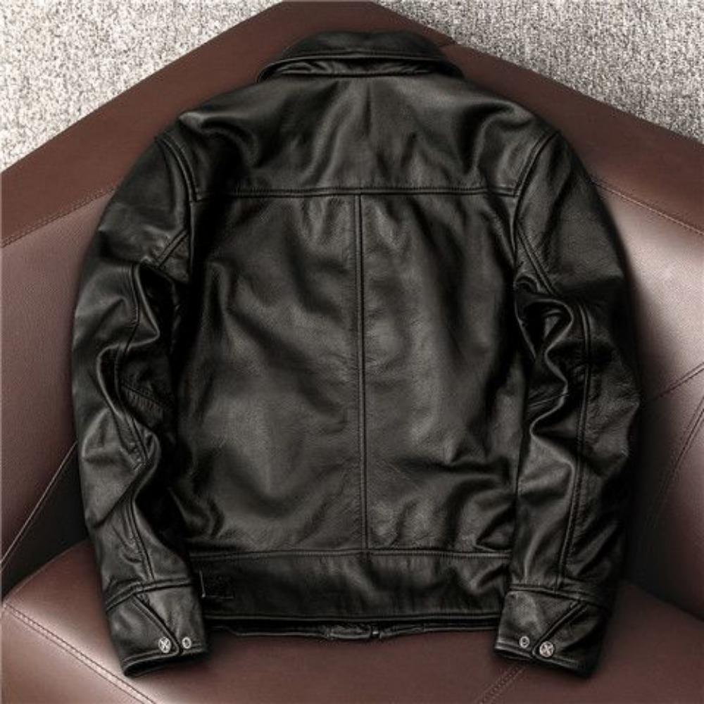 Men's Lapel First-layer Cowhide Jacket Genuine Leather Jacket Men's Short Lapel Motorcycle Style Leather Jacket