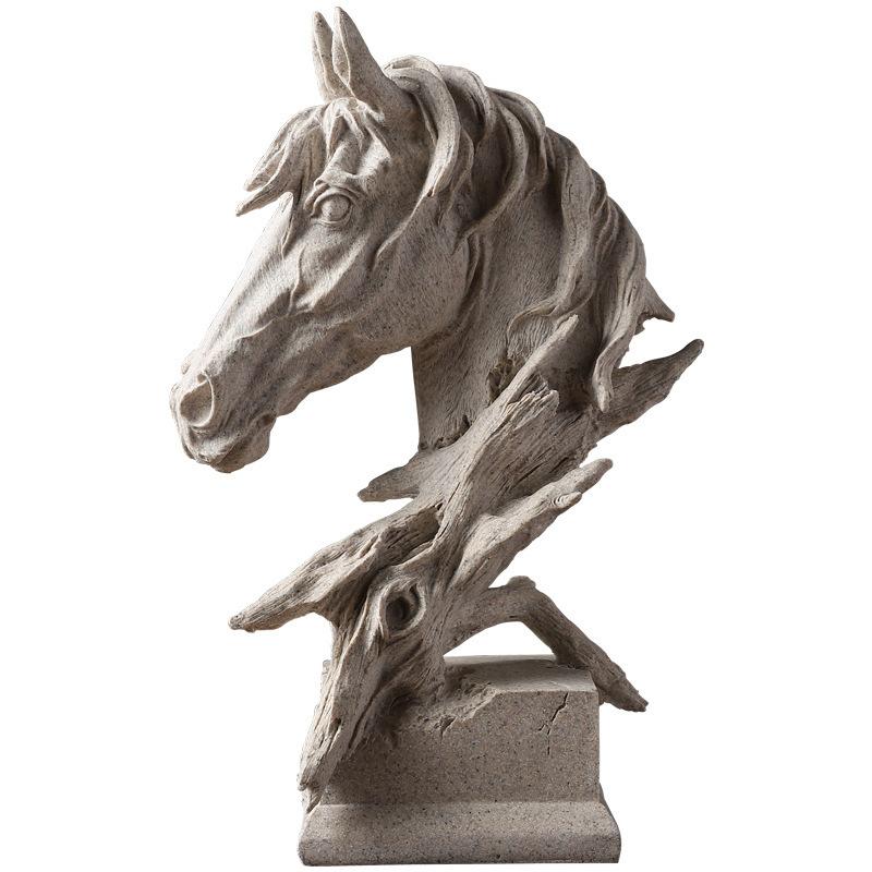 European Retro Horse Head Statue Success Symbol for Living Room Office TV Cabinet Home Decor Craft Artwork Gift for Business