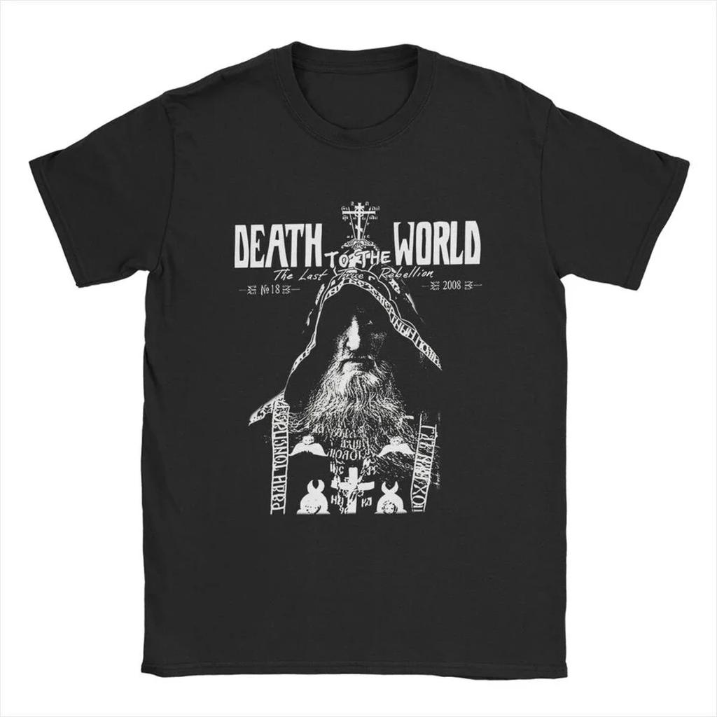 Vintage Russian Orthodox Saying Inscriptions Skull T-Shirts Men O Neck Cotton T Shirt Death To World Tee Plus Size Clothing