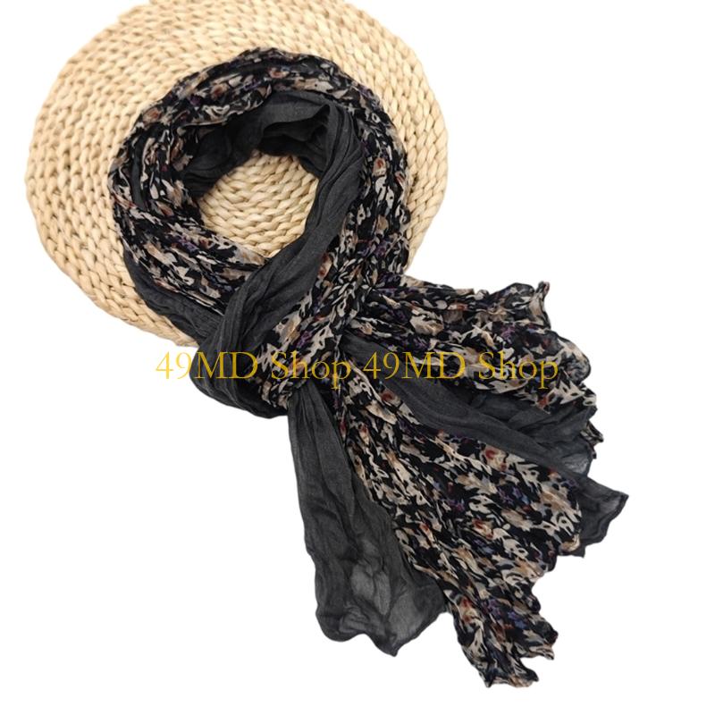 49MD Fashion Crinkled Scarf Stylish Layering Neckwear Polyester Long Scarf For Women