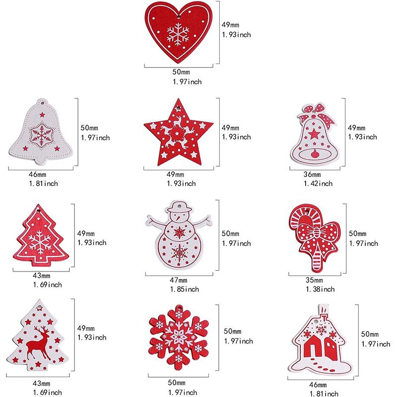 10 Stück Holz Weihnachtsdekoration Weihnachtsbaum Anhänger Ornamente für Heimdeko Weihnachten Navidad Party Neujahrsgeschenk DIY Zubehör