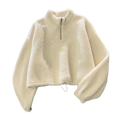 Kadın Kışlık Sweatshirt Bağcıklı Etek Yarı Yüksek Yaka Kalın Polar Fermuarlı Mont