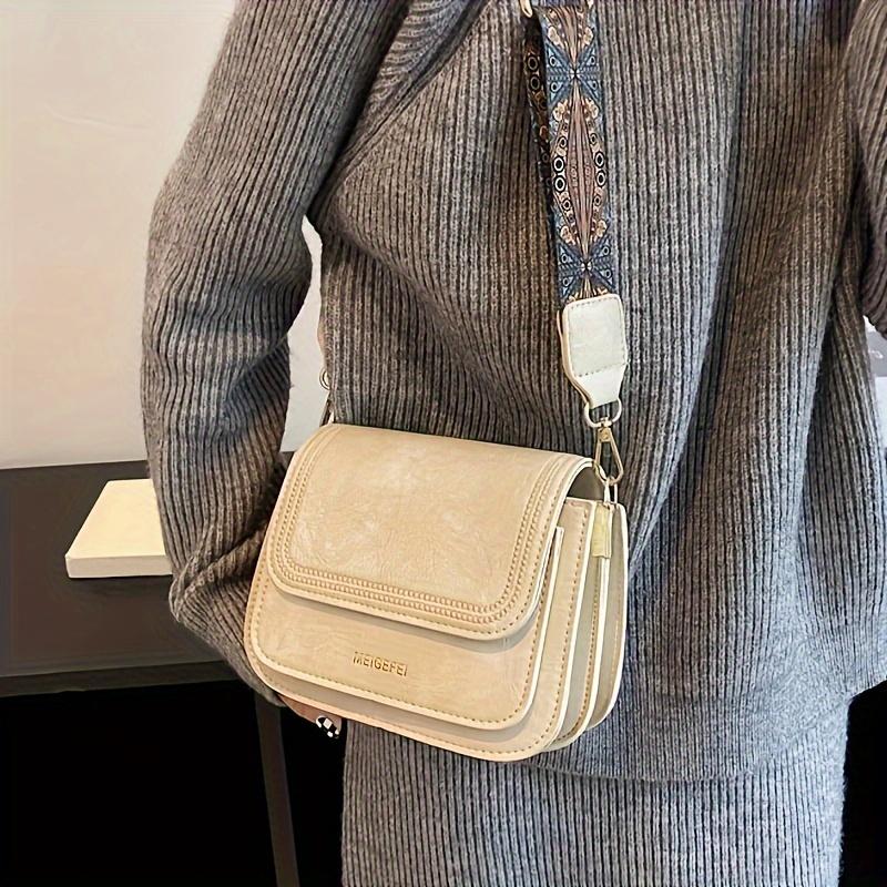 Geantă de tip crossbody mini pătrată, posetă cu clapetă în stil retro pentru femei, geantă de umăr cu mai multe straturi (7,08*5,11*3,14) inch