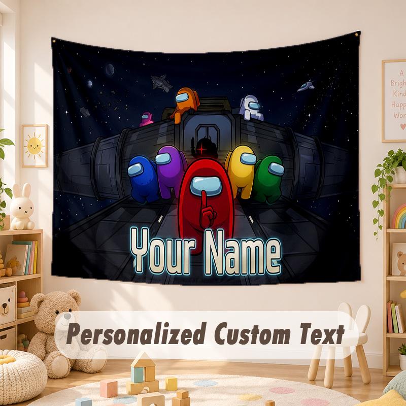 Custom Name Text Tapestry,Among Us Boho Wall Hanging, Decorative Backdrop Tapestry For Room