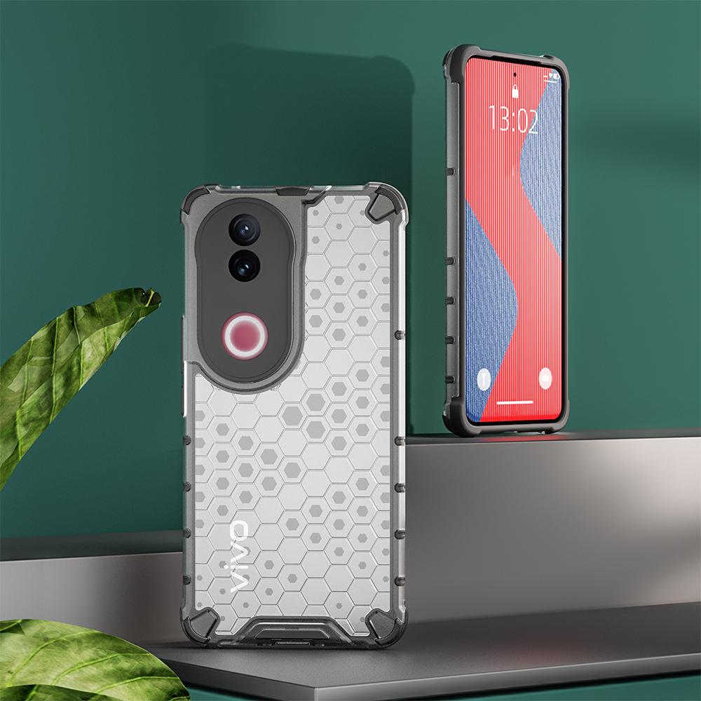 KEYSION Wstrząsoodporne etui Armor dla VIVO V50 5G Miękki silikon+PC Przezroczysty plaster miodu Tylna obudowa telefonu dla VIVO V50 5G