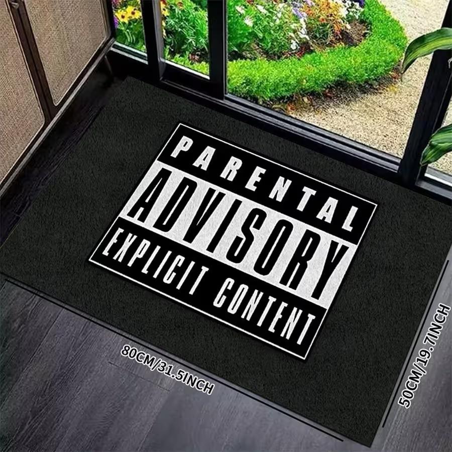 

Humorous Door Mat Parental Advisory Explicit Content Pattern Non Slip Print Entryway Rug for Home Decoration 40cm x 60cm