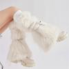 Women Harajuku Ribbed Cuffs Plush Leg Warmers with Ties Bandage Furry Boot Covers Flared Leg Sleeves Footless Socks