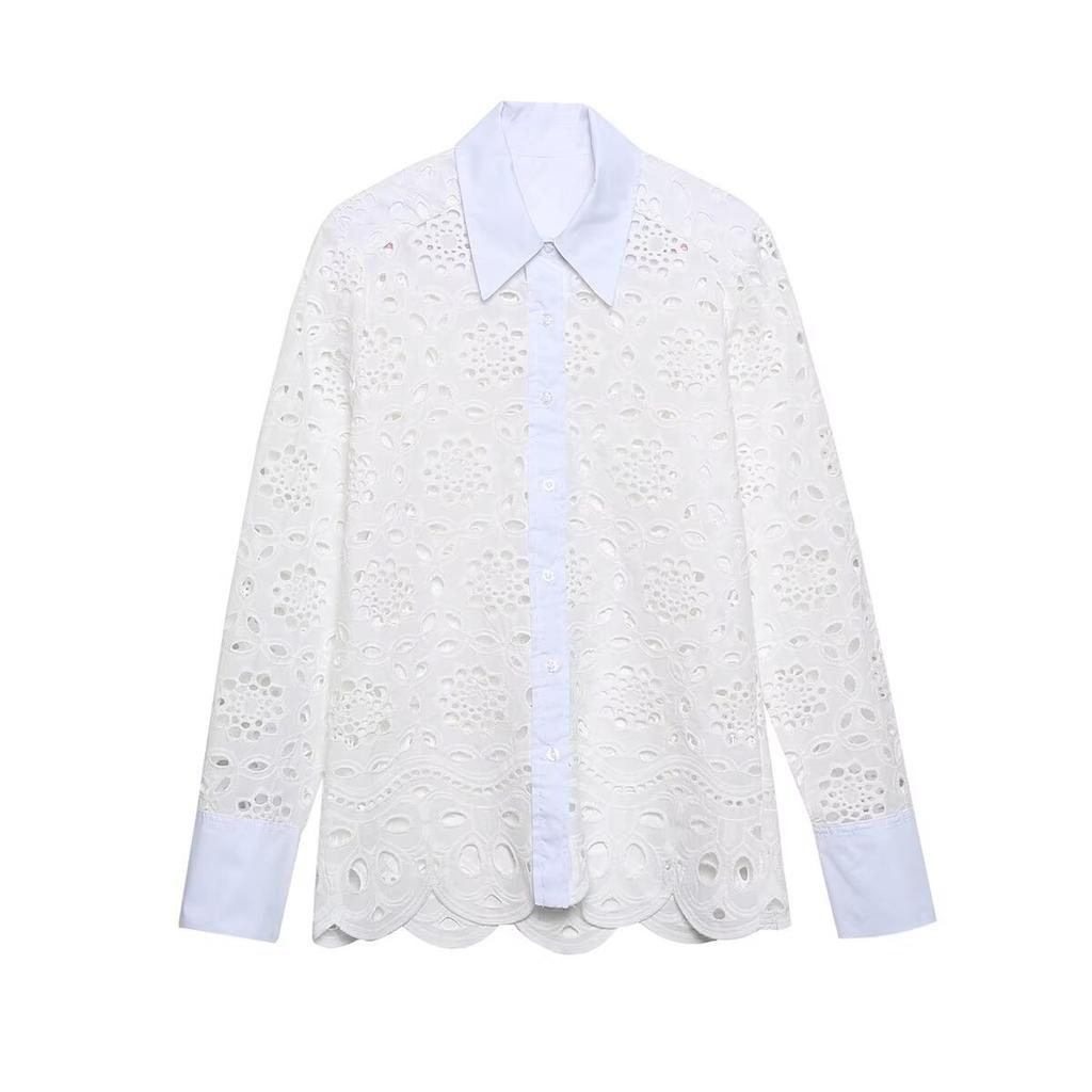 European and American French Women's Fashion Hollow Embroidered Shirt Set 4786052 2731051