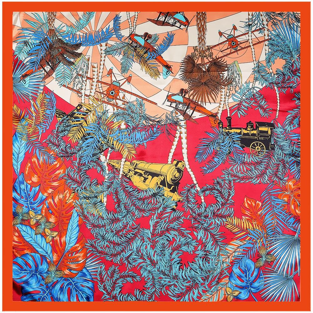 Luxury four leaf clover flower Headband Hijab Bandana Women Satin Silk Scarf Shawl Foulards Femme Square Scarves Wraps 90*90CM