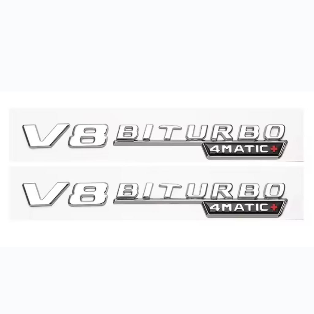 2 szt. 3D ABS V8 Biturbo 4matic Logo Litery Samochód Błotnik Boczny Emblemat Odznaka Naklejka Nawiew Samochodowy Ozdoba Błotnika Naklejka