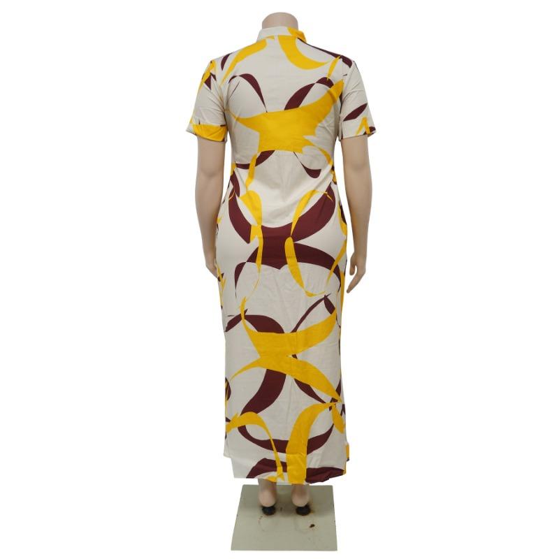 Plus Size Colorful Geometric Print Button Down Short Sleeve Maxi Dress