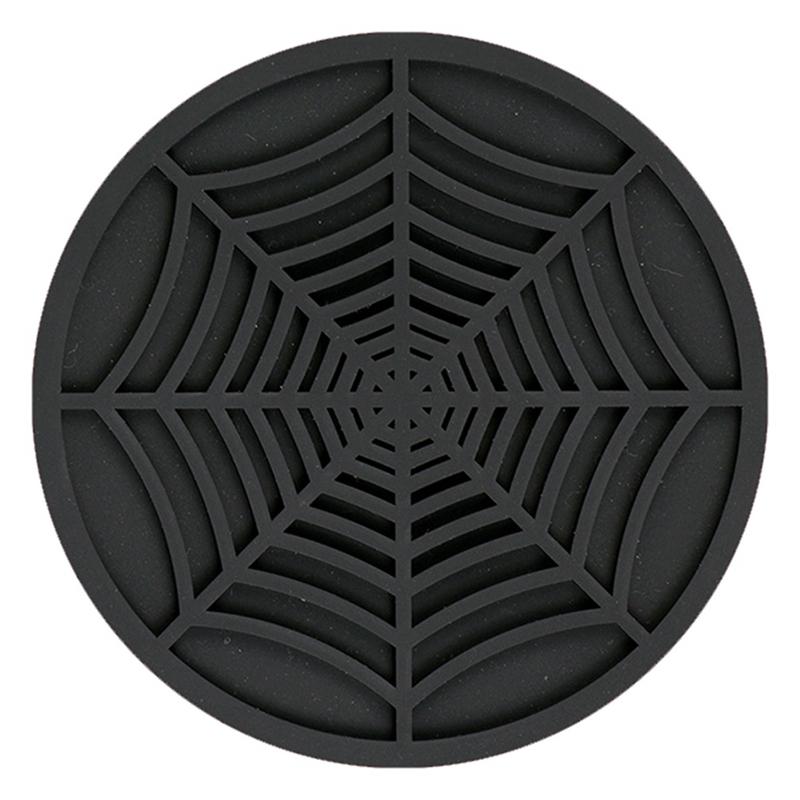 Silicone Spider Web Coasters For Drinks - 6 Pack Unique Design Spider Drink Coasters, 4Inch Black Coaster Set,Black Durable