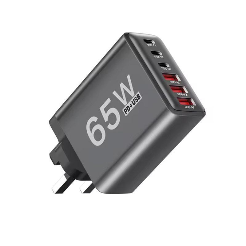 USB Typ Ladegerät 65W 6 Anschlüsse Schnellladung Wandladegerät Für iPhone Samsung Xiaomi Huawei USB Handy-Ladeadapter