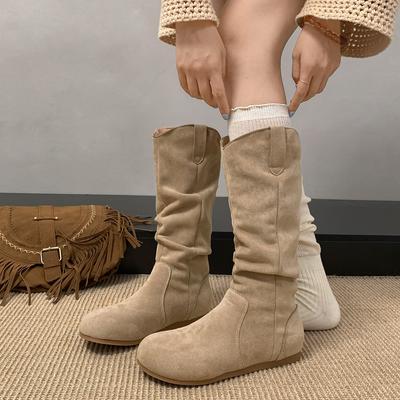 Braune Retro-Flachstiefel Kinderstiefel 2025 neu Herbst vielseitiger Rock Maillard Stacking-Stiefel