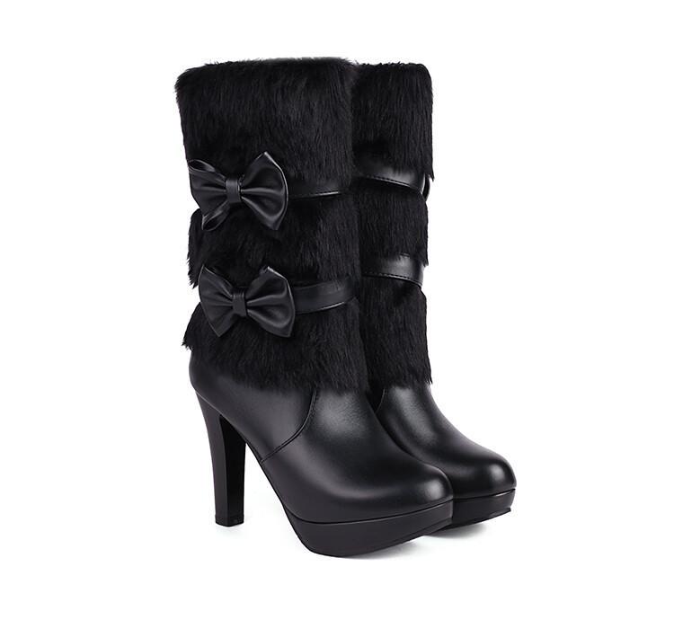 Pfeilspitze Plateau High Heel Mittelstiefel Übergröße T