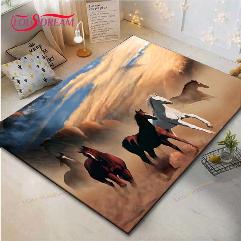 Hot Fashion Classical Galloping Horses Printed Carpet Outdoor Rug Area Rug Non-slip Carpet Bedroom Decor Carpet for Room Gift