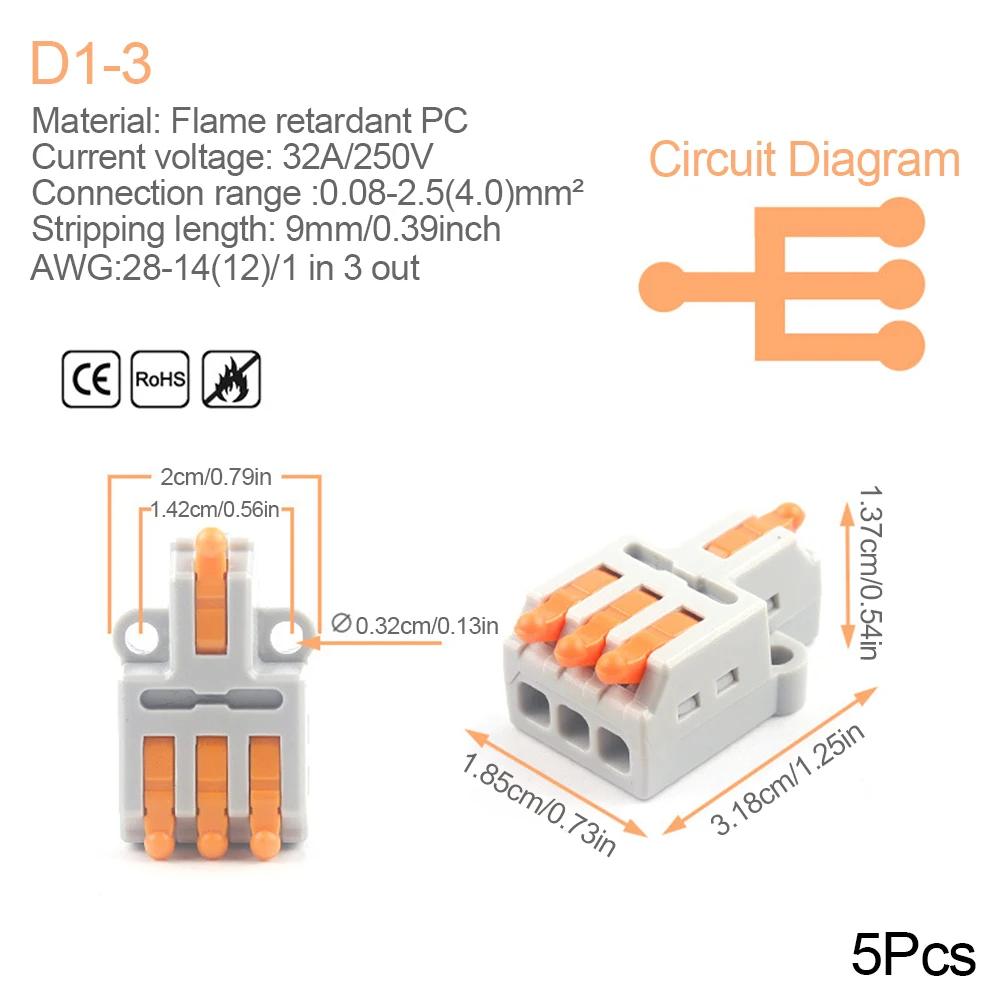 Mini Quick Wire Conductor Connector Universal Compact 2/3 Pin Splicing Push-inTerminal Block 1 in multiple out with fixing Hole