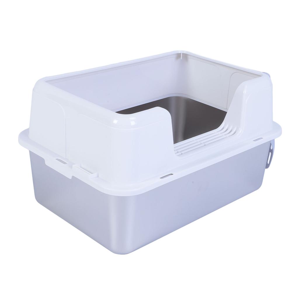 Metal Litter Box Stainless Steel 20L Easy to Clean Anti Splashing High Sided Large Kitty Litter Tray for Indoor Cats