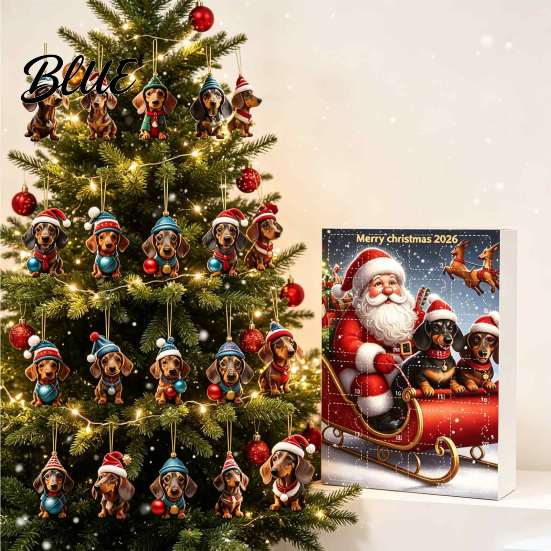 Decorazioni Natalizie a Tema Bassotto Calendari dell'Avvento 2026 24 Giorni Ciondolo Acrilico 2D Decorazioni per Albero di Natale Calendario del Countdown Collezionabile