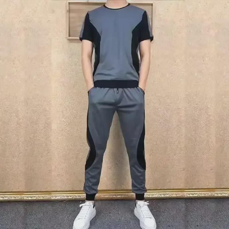 Completo Estivo Trendy da Uomo a Due Pezzi: Pantaloni a nove punti morbidi, elastici, ad asciugatura rapida, abbigliamento sportivo casual classico