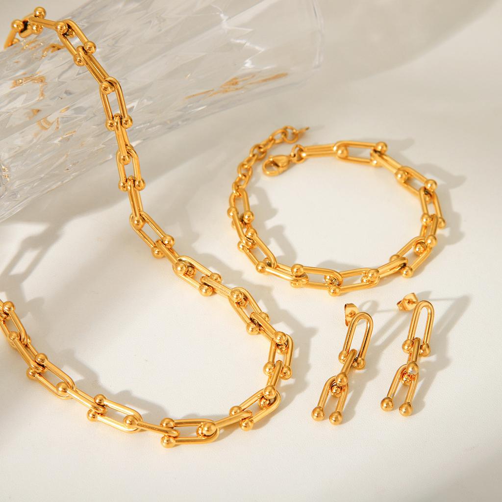 Fashion Fine 14inch U-shaped Horseshoe Buckle Stainless Steel Non-fading Link Chains for Women