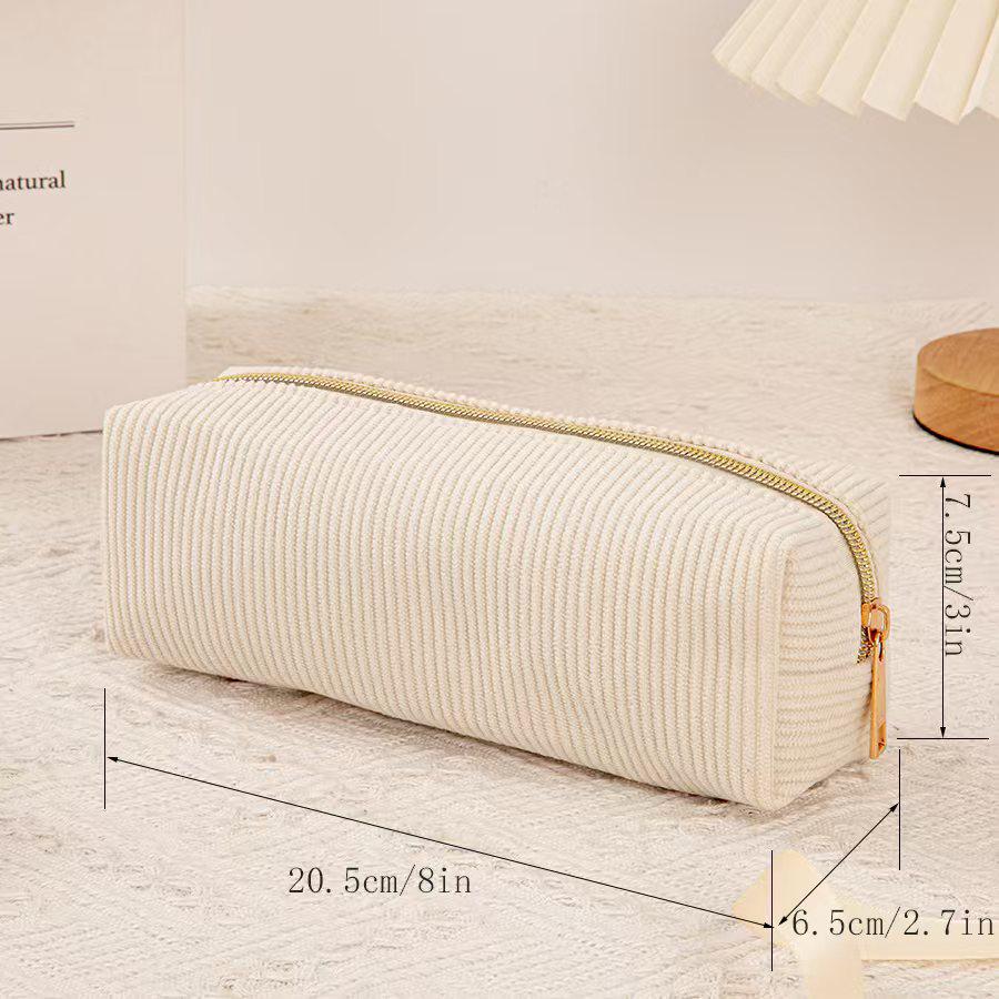 Korean-Style Corduroy Pencil Case & Makeup Bag - Newcomer Discount