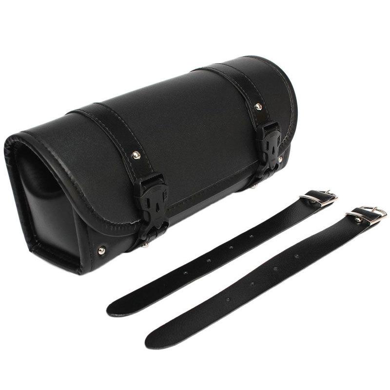 Black PU Leather Motorcycle ATV Round Barrel Storage Pouch Tool Bag 300*85*125mm