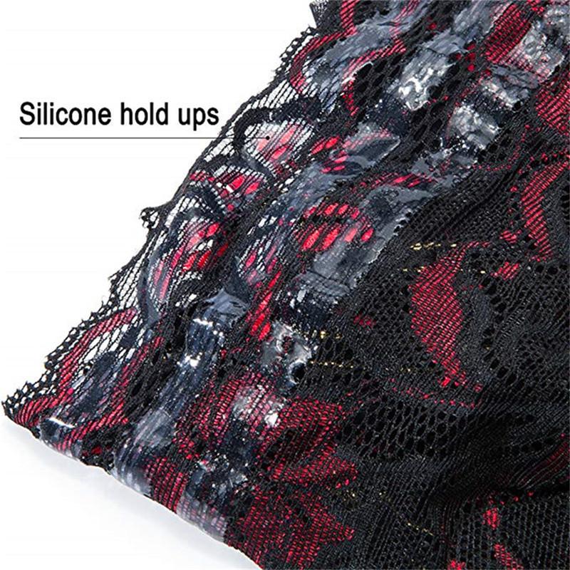 20Cm Long Lace Embroidery With Anti-Slip Silicone Trim Thigh High Sock Women Back Vertical Line Over The Knee Socks Sexy Stockin