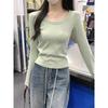 Spring shoulder Spice Girl long-sleeved bottoming shirt women's slim short top simple solid color inner shirt