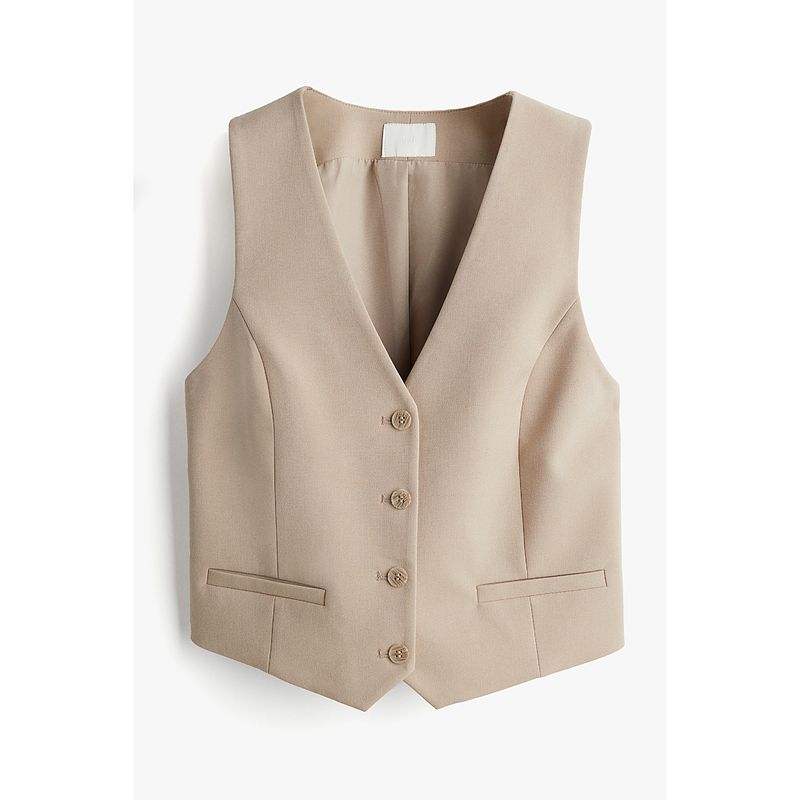 

Женский жилет HM 2024 Осень Новое поступление Приталенный Повседневный Внутренний слой Клетчатый Без рукавов Костюм Короткий жилет 1228071 Beige 155/76(32)