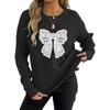 Women's Casual Round Neck Pullover Top Embroidered Lace Butterfly Sweater