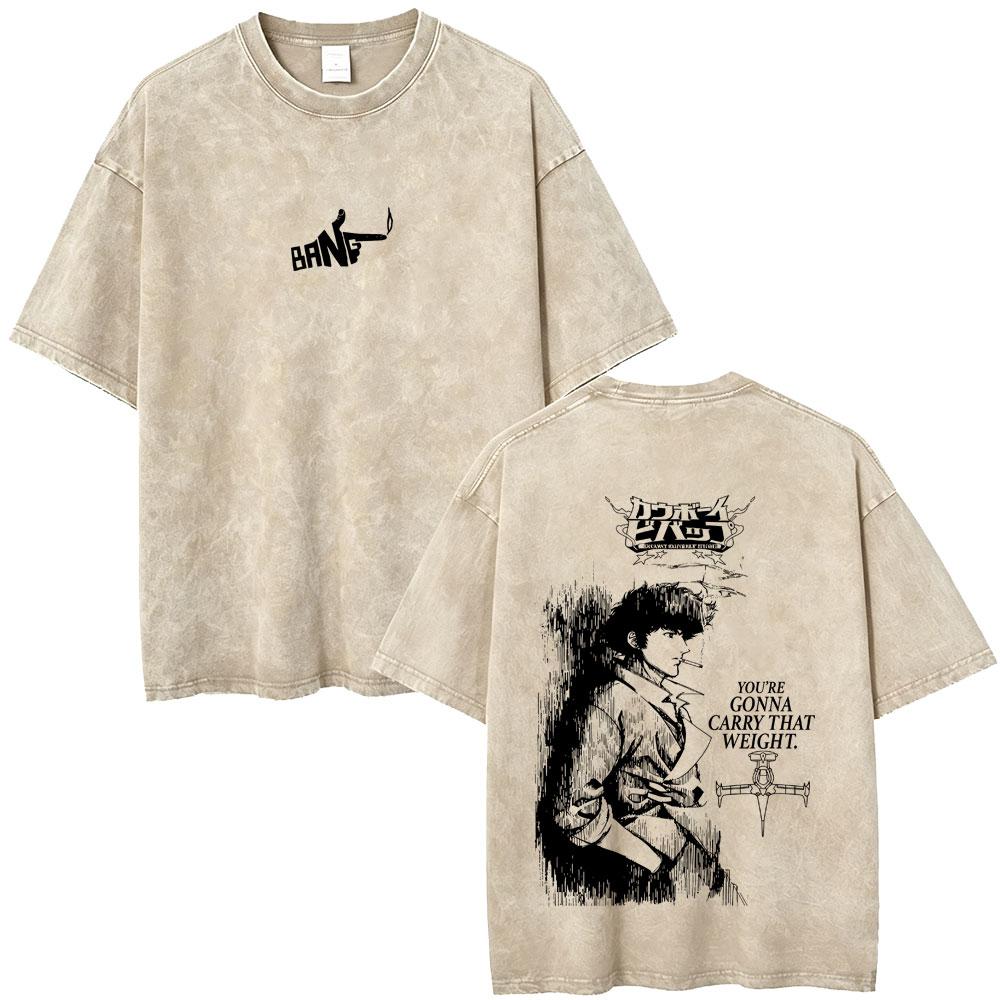 Anime Cowboy Bebop Vintage Washed T-shirt Spike Spiegel See You Space Cowboy T-shirts Manga Retro Oversized T Shirts Unisex