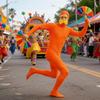 Orange Costume, Unisex Orange Full Body Suit With Fake Mustache And Eyebrow, Ideal For Party, Carnival, Halloween
