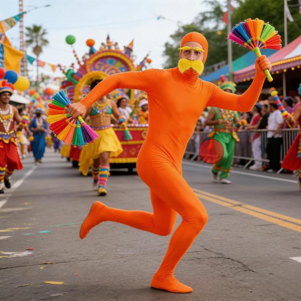 Orange Costume, Unisex Orange Full Body Suit With Fake Mustache And Eyebrow, Ideal For Party, Carnival, Halloween