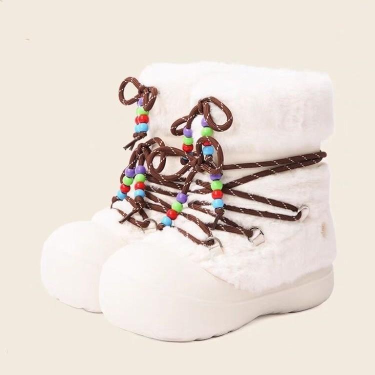 Women's Large Size Soft Sole Winter Warm Fur One Snow Boots Padded Lined Ankle Boots Anti-slip Hiking Casual Sports Cotton Boots