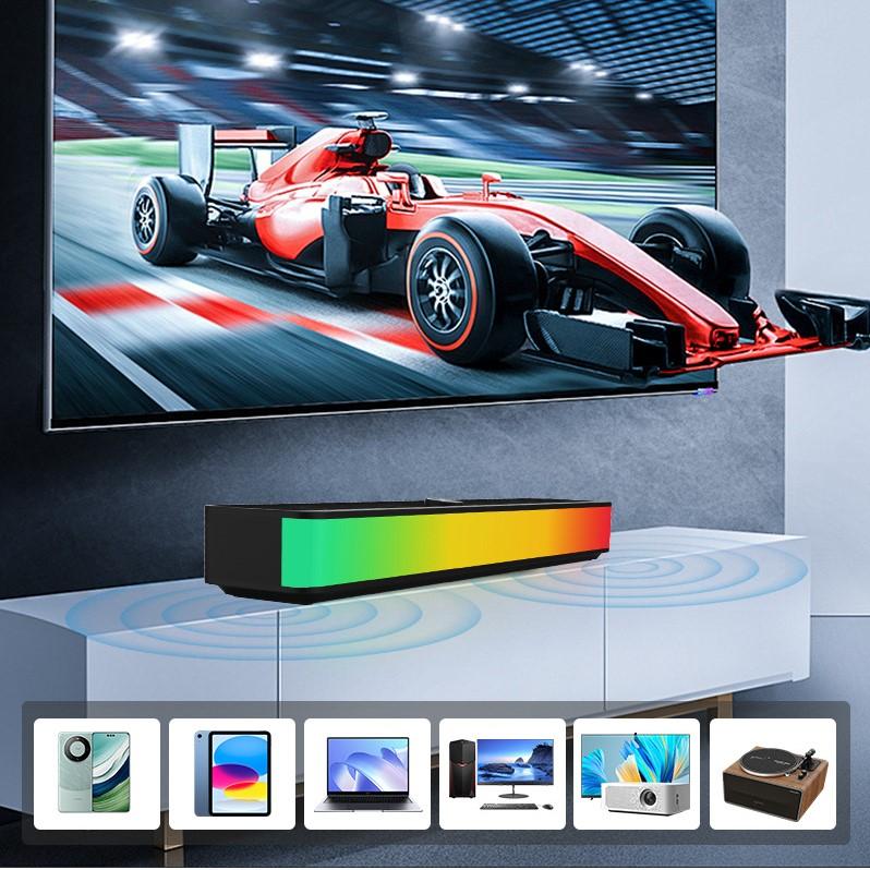 Soundbar da scrivania RGB Stereo a 2.0 Canali Altoparlanti per Computer da Scrivania Bluetooth 5.3, Alimentazione USB-C/USB, Nero