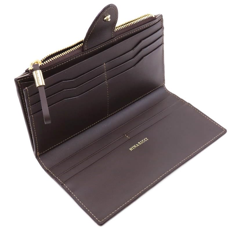 Nina Ricci Atre Nouveau Purse Slim Long Wallet Dark Brown 85-8203